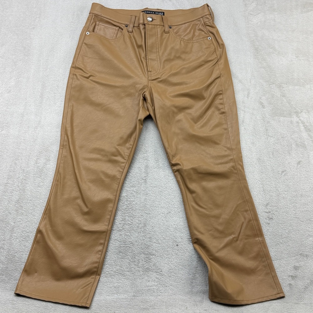 Veronica Beard Faux Leather Pants Women's 31 Camel Straight Leg High Rise Chic